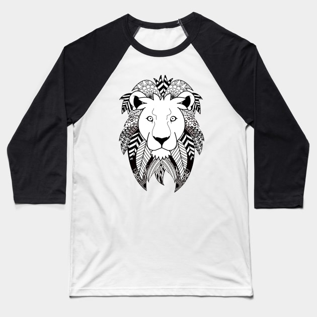 Black and white leon mandala Baseball T-Shirt by HigoPico